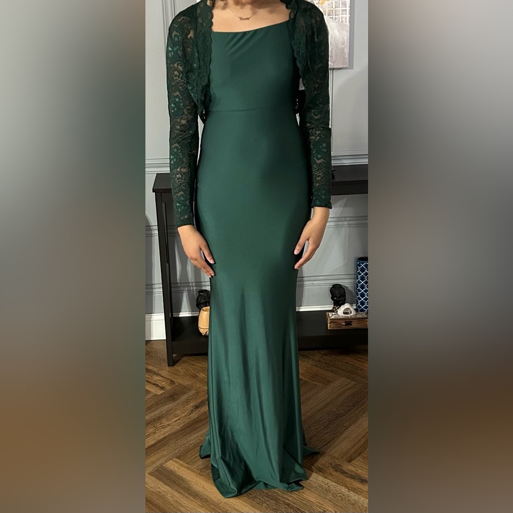 Windsor Emerald Green Satin Prom Dress - Picture 5 of 5